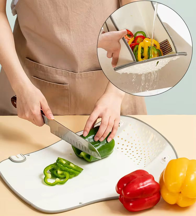 CiLoN 6-in-1 Foldable Cutting Board with Colander, Grater & Grinder. Collapsible Chopping Board with Knife Sharpener & Knife, 100% BPA Free, Portable Camping & RV Kitchen Utensils. Orange