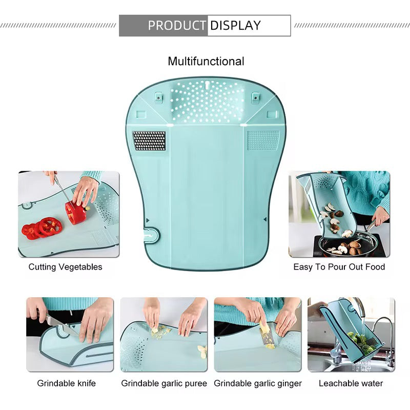 CiLoN 6-in-1 Foldable Cutting Board with Colander, Grater & Grinder. Collapsible Chopping Board with Knife Sharpener & Knife, 100% BPA Free, Portable Camping & RV Kitchen Utensils. Orange
