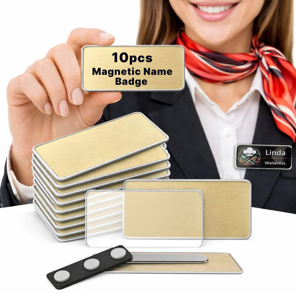 Reusable Magnetic Name Tags for Employees & Events - 10 Pack, Gold 1.5" x 3"