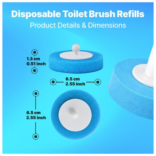 CiLoN 2.5-Inch Disposable Toilet Brush Refills, 5-Layer Foam Sponge Replacement For Disposable Toilet Wand Refills with Spherical Snap. 24pcs of Scrub Heads (Value Pack-Enough 6 Month)