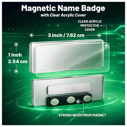 CiLoN Magnetic Name Badge with Clear Acrylic Cover. DIY Customizable 1" x 3" Round Corners. Reusable Magnetic Name Tags for Hotels, Restaurants, Schools, Stores & Teams. (10, White, Small: 1" x 3")