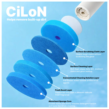 CiLoN Wall-Mounted Disposable Toilet Brush Kit and 30 Fresh Bleach Scrubbing Sponge Pads. Toilet Brush and Holder Set. Bathroom Space Saving Toilet Bowl Cleaning Wand & Holder (Starter Kit + 30 Brush)