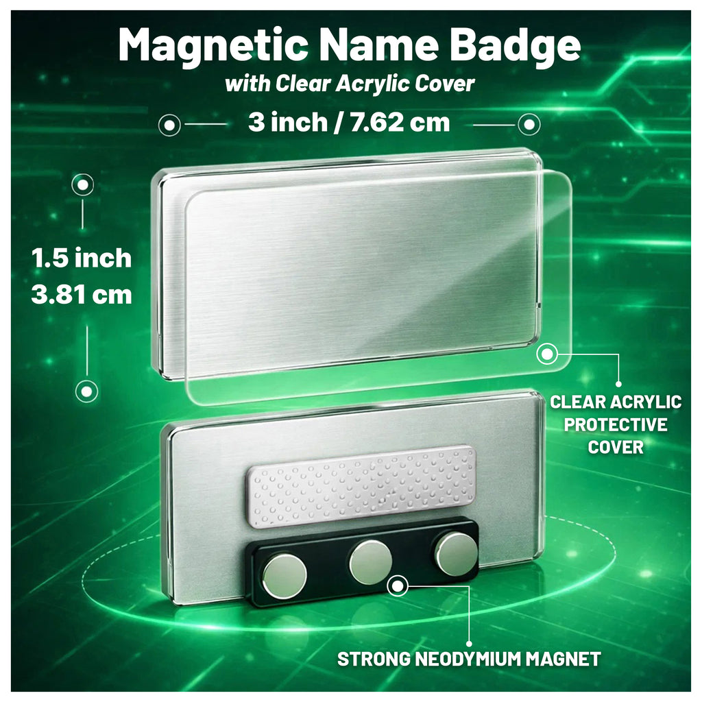 Reusable Magnetic Name Tags for Employees & Events - 10 Pack, Silver 1.5" x 3"