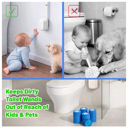 CiLoN Wall-Mounted Disposable Toilet Brush Kit and 30 Fresh Bleach Scrubbing Sponge Pads. Toilet Brush and Holder Set. Bathroom Space Saving Toilet Bowl Cleaning Wand & Holder (Starter Kit + 30 Brush)