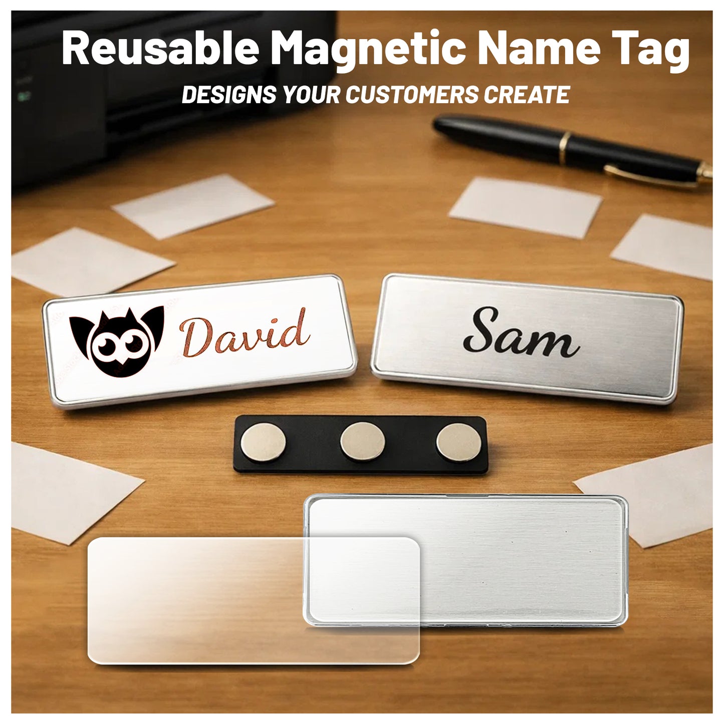 CiLoN Magnetic Name Badge with Clear Acrylic Cover. DIY Customizable 1" x 3" Round Corners. Reusable Magnetic Name Tags for Hotels, Restaurants, Schools, Stores & Teams. (10, White, Small: 1" x 3")