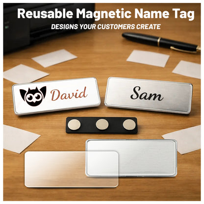 CiLoN Magnetic Name Badge with Clear Acrylic Cover. DIY Customizable 1" x 3" Round Corners. Reusable Magnetic Name Tags for Hotels, Restaurants, Schools, Stores & Teams. (10, White, Small: 1" x 3")