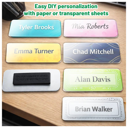 CiLoN Magnetic Name Badge with Clear Acrylic Cover. DIY Customizable 1" x 3" Round Corners. Reusable Magnetic Name Tags for Hotels, Restaurants, Schools, Stores & Teams. (10, White, Small: 1" x 3")