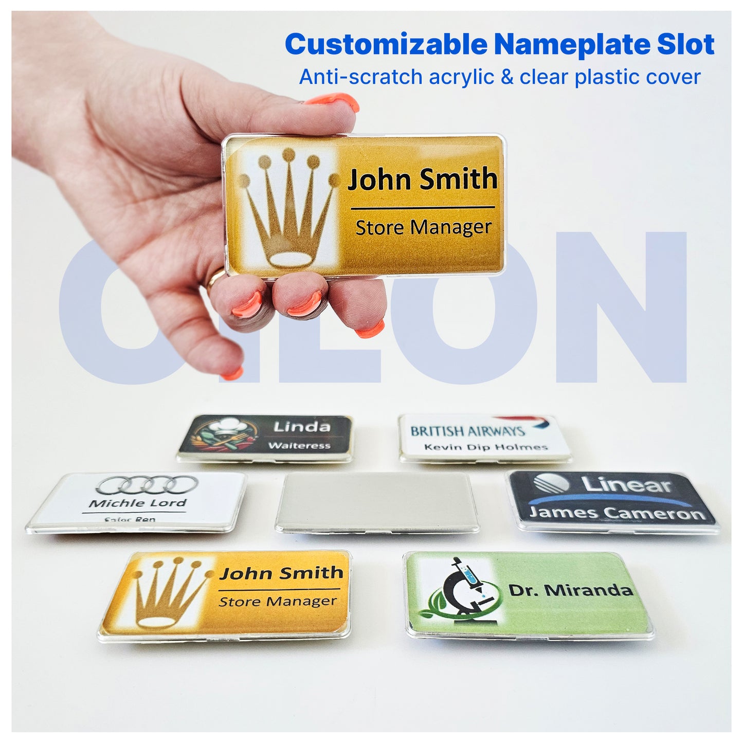 CiLoN Magnetic Name Badge with Clear Acrylic Cover. DIY Customizable 1" x 3" Round Corners. Reusable Magnetic Name Tags for Hotels, Restaurants, Schools, Stores & Teams. (10, White, Small: 1" x 3")