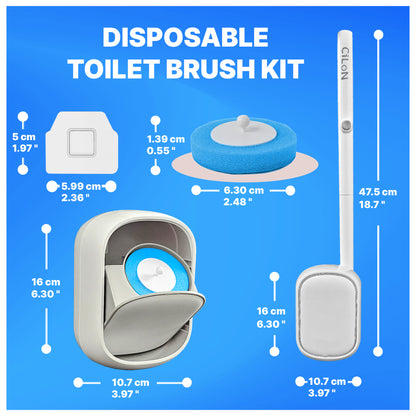 CiLoN Wall-Mounted Disposable Toilet Brush Kit and 30 Fresh Bleach Scrubbing Sponge Pads. Toilet Brush and Holder Set. Bathroom Space Saving Toilet Bowl Cleaning Wand & Holder (Starter Kit + 30 Brush)