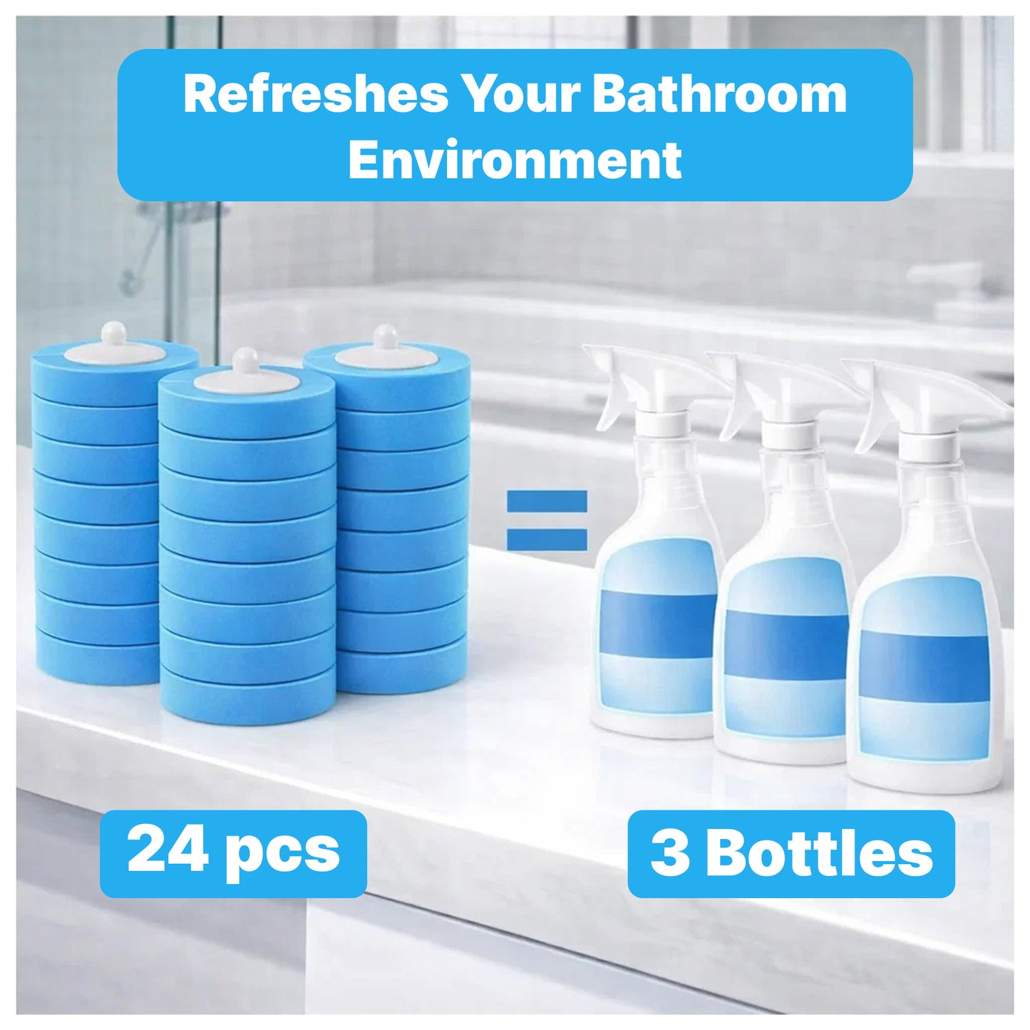 CiLoN 2.5-Inch Disposable Toilet Brush Refills, 5-Layer Foam Sponge Replacement For Disposable Toilet Wand Refills with Spherical Snap. 24pcs of Scrub Heads (Value Pack-Enough 6 Month)