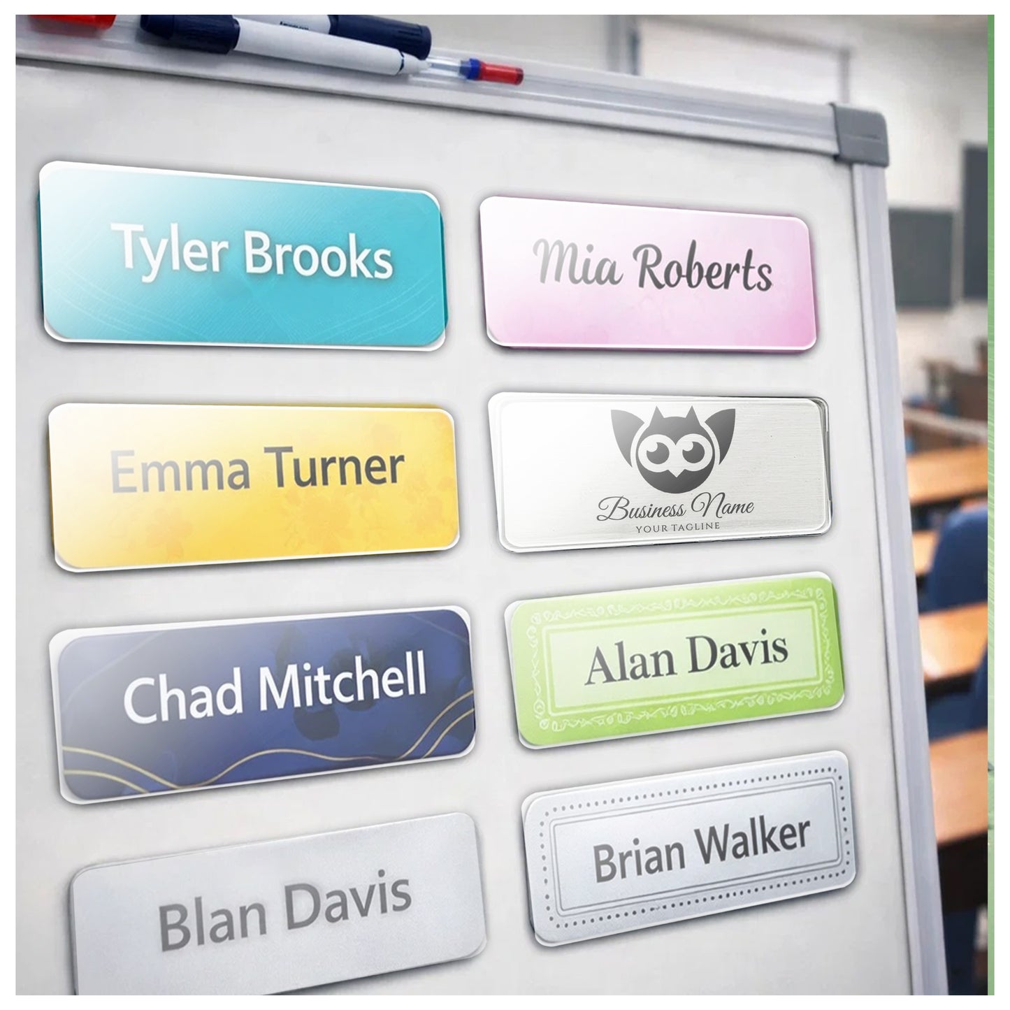 CiLoN Magnetic Name Badge with Clear Acrylic Cover. DIY Customizable 1" x 3" Round Corners. Reusable Magnetic Name Tags for Hotels, Restaurants, Schools, Stores & Teams. (10, White, Small: 1" x 3")