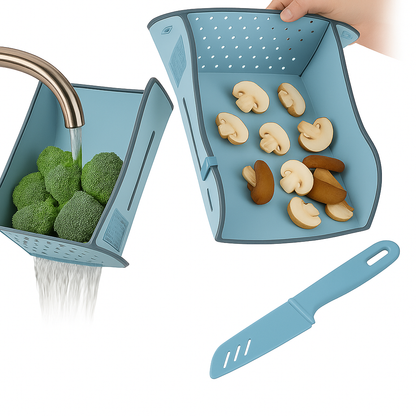 CiLoN 6-in-1 Foldable Cutting Board with Colander, Grater & Grinder. Collapsible Chopping Board with Knife Sharpener & Knife, 100% BPA Free, Portable Camping & RV Kitchen Utensils. Orange