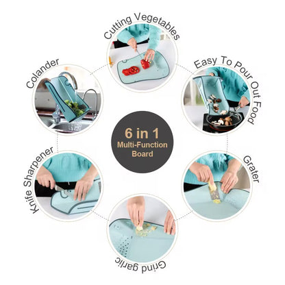 CiLoN 6-in-1 Foldable Cutting Board with Colander, Grater & Grinder. Collapsible Chopping Board with Knife Sharpener & Knife, 100% BPA Free, Portable Camping & RV Kitchen Utensils. Orange