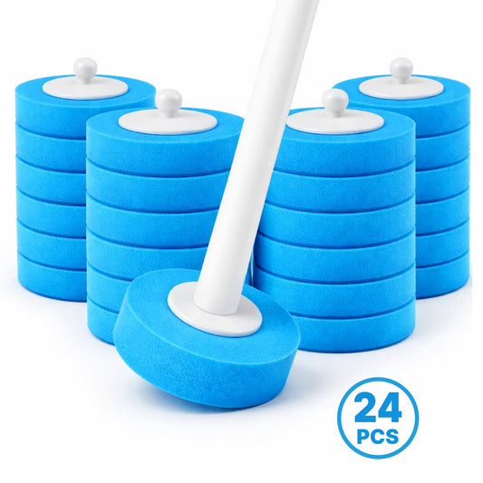 CiLoN 2.5-Inch Disposable Toilet Brush Refills, 5-Layer Foam Sponge Replacement For Disposable Toilet Wand Refills with Spherical Snap. 24pcs of Scrub Heads (Value Pack-Enough 6 Month)